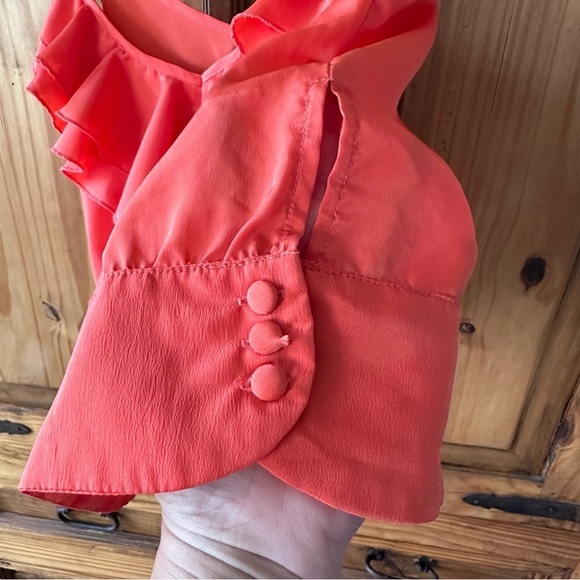 Vintage Y2K Tramp Ruffled Sleeveless Blouse Tank Salmon Coral Orange - Medium - Picture 5 of 11